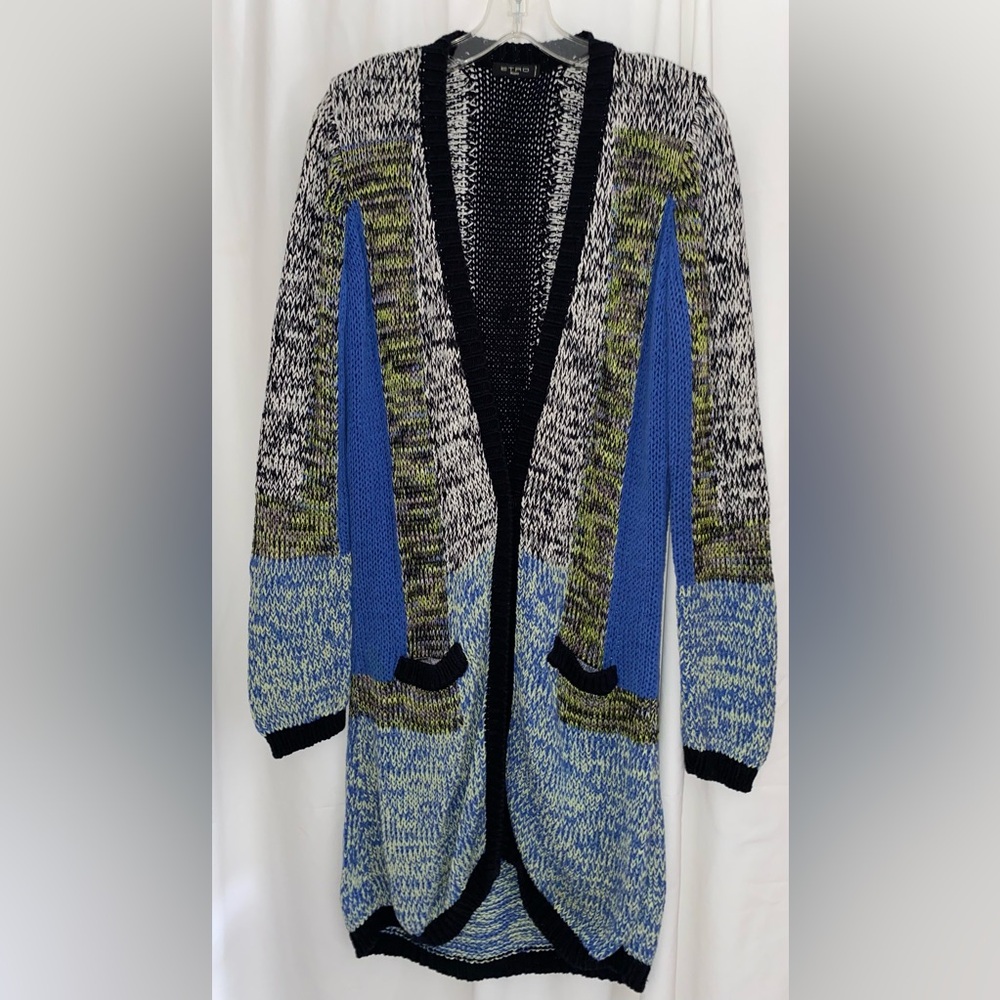 Etro Milano Multicolor Melange Longline Heavy Knit Cardigan Sweater Sz 48/US 14